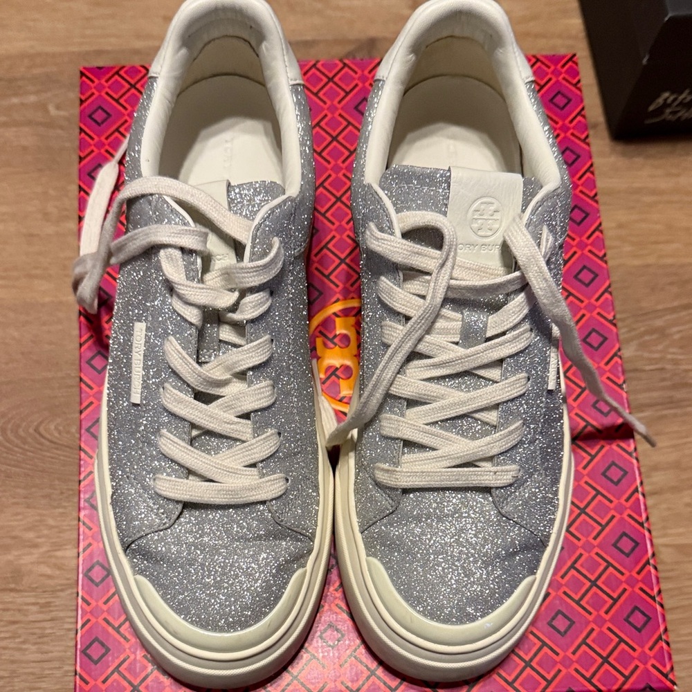 Tory Burch Ladybug Women's Sparkle Sneakers - Silver and White